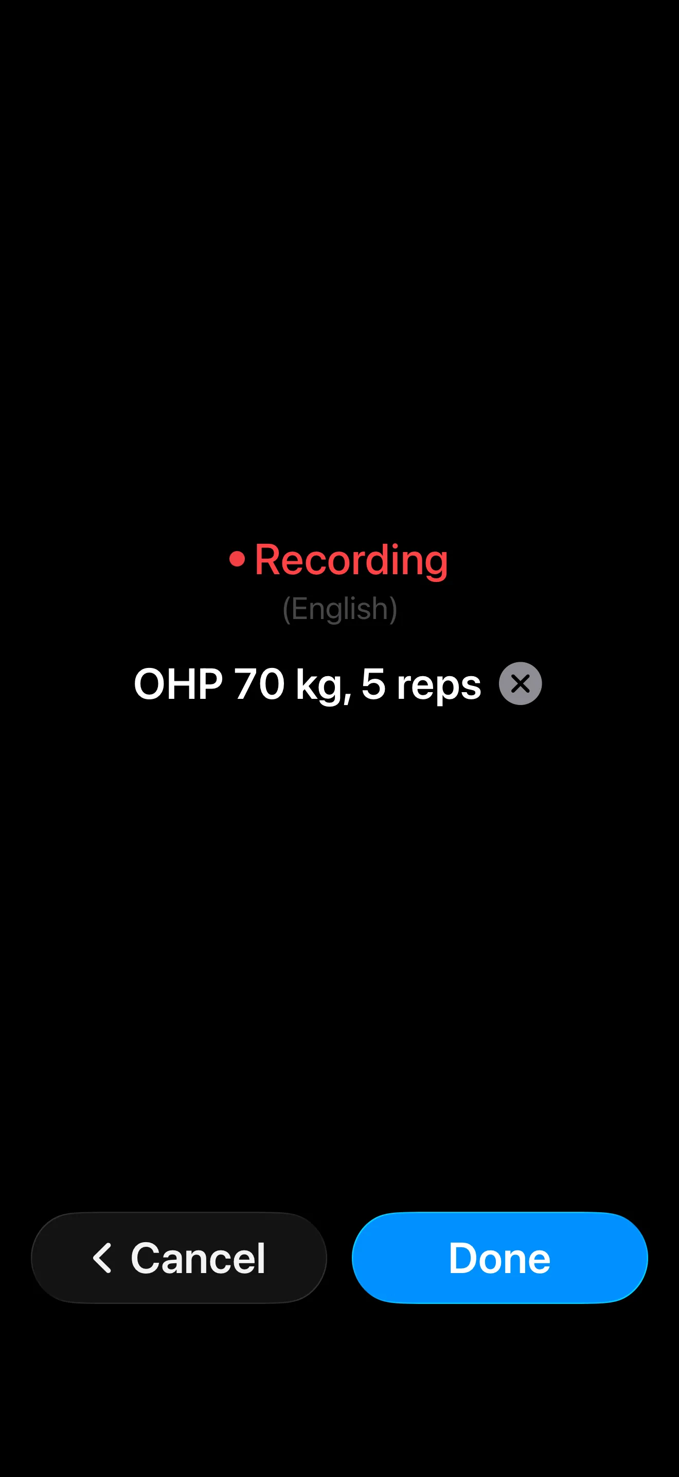 VoxLift Log screen